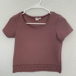 purple t-shirt with detailed edge